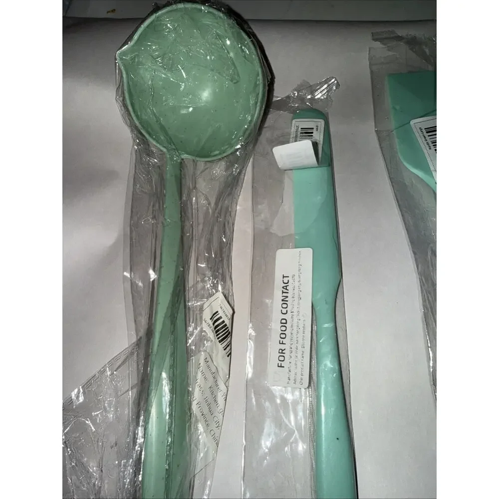 Set Of Three Mint Green Silicone Spatulas With FREE Bonus Plastic Ladle